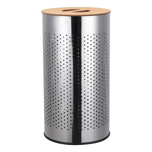Bathroom stainless steel bamboo lid laundry bin