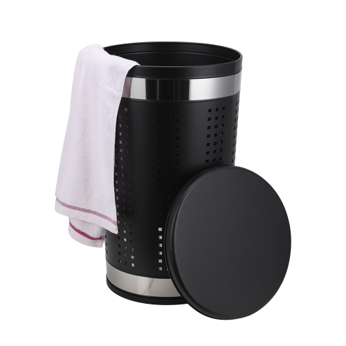 Round and square luxury leather lid wooden laundry hamper basket bin dustbin