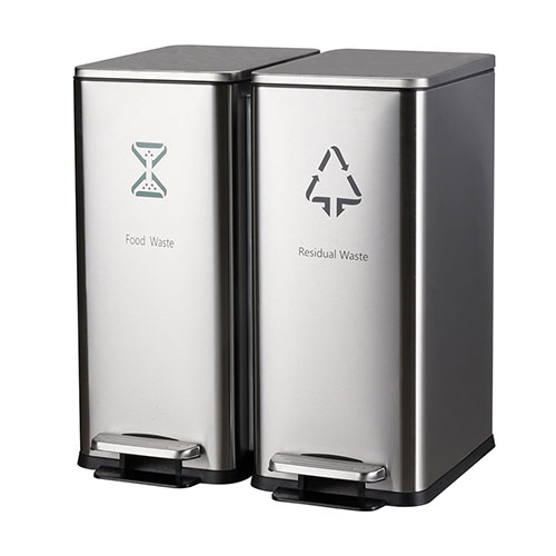 Stainless steel commercial two compartment pedal recycle step bin