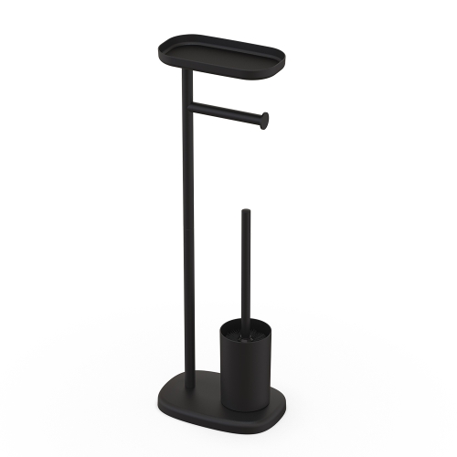 Matte black bathroom toilet paper holder with shelf floor version