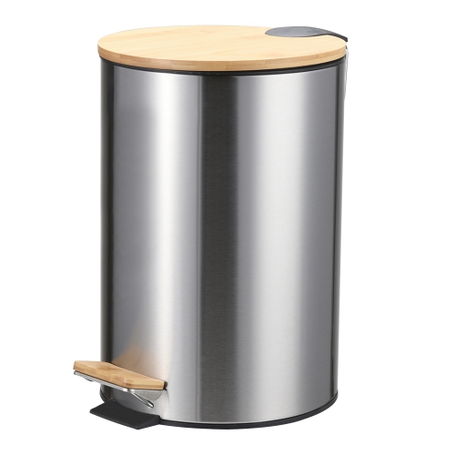 Baño cocina pedal de madera de bambú basura cubo de basura suave cierre lento