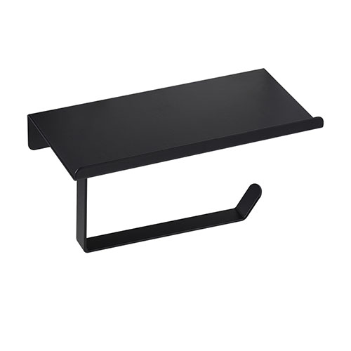 Fábrica negra del portarrollos de papel higiénico montada en la pared del cuarto de baño