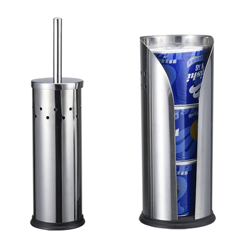 Toilet cleaning brush with paper tissue roll holder set for bathroom toilet