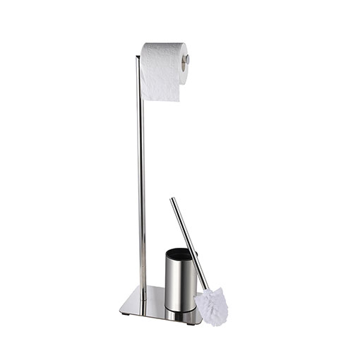 Chrome mirror finish stainless steel toilet brush with tissue paper roll holder
