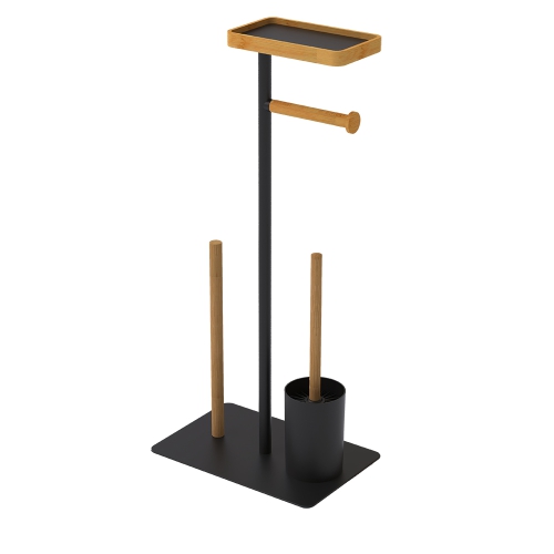 Portarrollos de papel higiénico blanco y negro antideslizante de pie libre