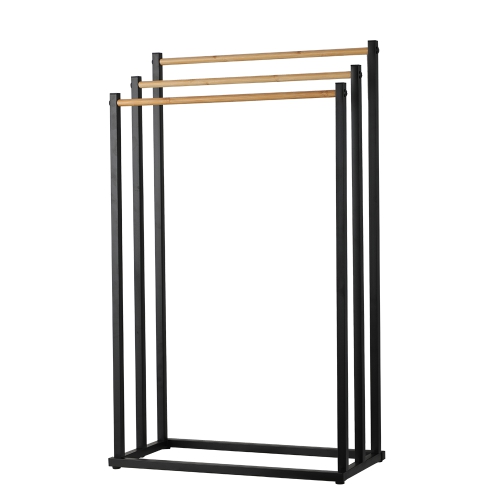 ECO friendly bamboo stainless steel dual bars towel stand factory manufacturer