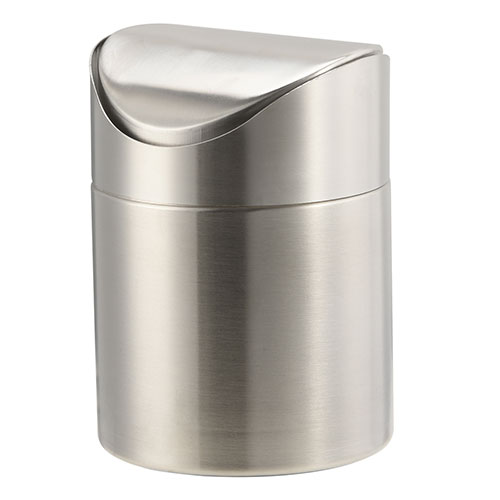 1L 2 liters swing lid stainless steel cute small tiny mini desktop counter-top waste paper bin