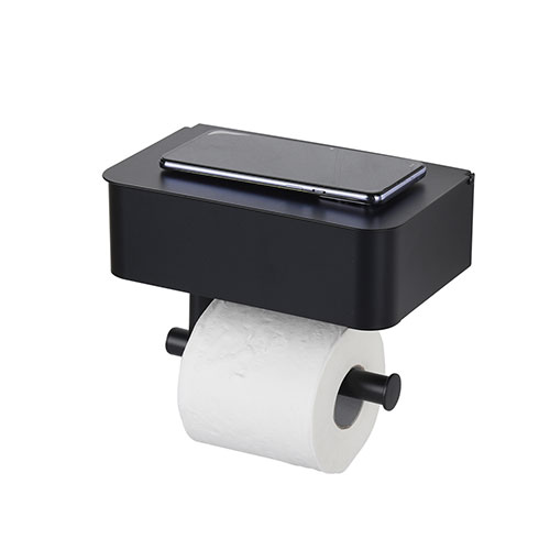 Wall mounted toilet paper holder with wet wipes box and phone shelf