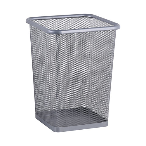 Square silver wire mesh trash can for office living room