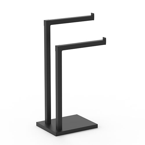 Dual bar bathroom steel standing towel rack in black with non-slip pad