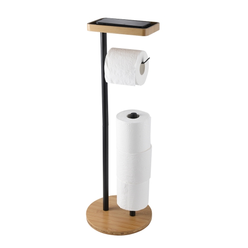 Portarrollos de papel higiénico para baño de pie, madera de bambú natural